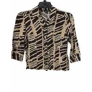 East 5th Street Women Top Size S Brown Tan White Button Down 3/4 Sleeve Collar